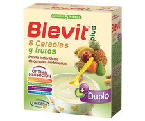 Papilla instantánea de 8 cereales dextrinados y frutas, para bebés a partir de 5 meses BLEVIT Plus duplo 600 g.