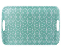 Bandeja de melamina color verde con diseño de cuadros 3d, 46x31cm, Gers.