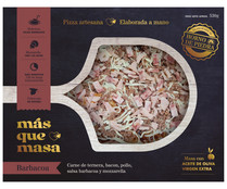Pizza artesana de ternera, bacon, pollo, salsa barbacoa y mozzarella MAS QUE MASA 450 g.