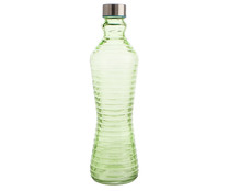 Botella de cristal color verde con líneas en relieve, tapa metálica de rosca, 1 litro, Line QUID.