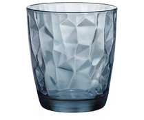 Vaso de vidrio color azul, 0,39 litros, Diamond BORMIOLI.