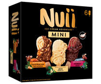 Mini bombón caramelo salado con macadamia australiana (2), vainilla de Java con chocolate blanco (2) y chocolate negro con arándanos nórdicos (2) NUII 6 x 55 ml.