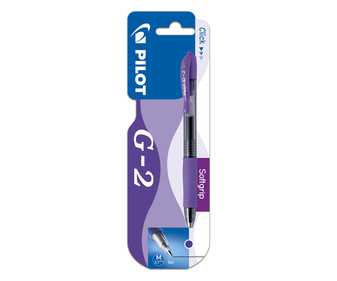 Bolígrafo grip suave punta retráctil mediana tinta de gel, escritura suave color violeta PILOT G-2. Bolígrafo grip suave punta retráctil mediana tinta de gel, escritura suave color violeta PILOT G-2.