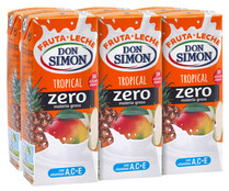 Bebida de leche y zumo de frutas tropicales y 0% materia grasa DON SIMON Funciona max 6 x 200 ml.