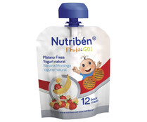 Bolsita de fruta (fresa y platano) con yogur natural, a partir de 12 meses NUTRIBÉN Fruta & go! 90 g.