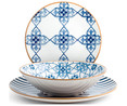 Vajilla completa de 18 piezas de loza decorada azul, Madeira H&H.