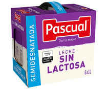 Leche semidesnatada sin lactosa procedente de vacas con bienestar garantizado PASCUAL 6 x 1l.