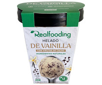 Tarrina de helado de leche de vainilla bourbon con virutas de cacao REALFOODING 500 ml.