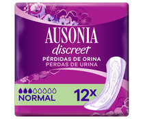 Compresas normal para pérdidas de orina leves AUSONIA Discreet 12 uds.