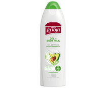 Gel y body milk con sales minerales y aroma a aguacate LA TOJA 550 ml.