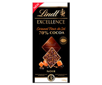 Chocolate 70 % cacao con caramelo y sal en escamas LINDT EXCELLENCE 100 g.