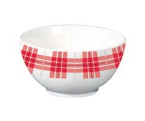 Bol de porcelana con cuadros rojos, 14 cm, ACTUEL.
