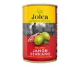 Aceitunas verdes manzanilla rellenas de jamón serrano JOLCA lata de 130 g.