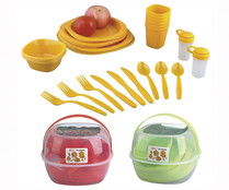 Set de menaje para picnic con 36 piezas y cesta de transporte, EUROSPA. Set de menaje para picnic con 36 piezas y cesta de transporte, EUROSPA.