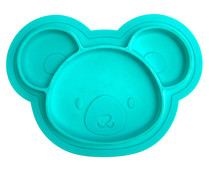 Plato de silicona con divisiones y ventosa, osito, azul, ALCAMPO BABY. Plato de silicona con divisiones y ventosa, osito, azul, ALCAMPO BABY.
