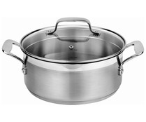 Cacerola para inducción 24cm fabricada en acero inoxidable profesional, incluye tapa de vidrio, ACTUEL.