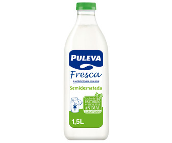 Leche fresca semidesnatada de vaca de pastoreo, de origen 100% español PULEVA 1.5 l. Leche fresca semidesnatada de vaca de pastoreo, de origen 100% español PULEVA 1.5 l.
