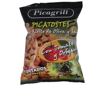 Picatostes con aceite de oliva tomate y orégano PICAGRILL 75 gr, Picatostes con aceite de oliva tomate y orégano PICAGRILL 75 gr,