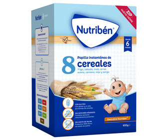 Papilla en polvo de 8 cereales a partir de 6 meses NUTRIBÉN 600 g. Papilla en polvo de 8 cereales a partir de 6 meses NUTRIBÉN 600 g.
