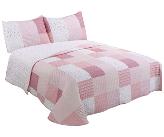 Boutí infantil con diseño patchwork en tonos rosas, 190x270cm., TEXTIL HOGAR. Boutí infantil con diseño patchwork en tonos rosas, 190x270cm., TEXTIL HOGAR.