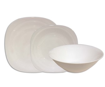 Vajilla 19 piezas de vidrio Opal blanco con forma cuadrada y bordes redondeados, Carine LUMINARC. Vajilla 19 piezas de vidrio Opal blanco con forma cuadrada y bordes redondeados, Carine LUMINARC.