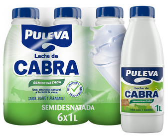 Leche semidesnatada de cabra, de sabor suave y agradable PULEVA 6 x 1 l. Leche semidesnatada de cabra, de sabor suave y agradable PULEVA 6 x 1 l.