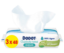 Toallitas húmedas para bebé con fibras 100% de origen vegetal DODOT Cuidado total aqua 3 x 48 uds.