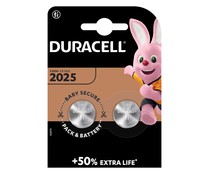 Pack de 2 pilas de botón de litio CR2025, 3V, DURACELL.