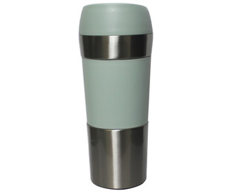 Taza mug termo de acero inoxidable con agarrador y tapa de silicona color verde, 0,35 litros, ACTUEL.