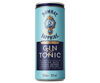 Combinado de Bombay Sapphire London Dry Gin con tónica BOMBAY Sapphire & tonica lata de 250 ml. Combinado de Bombay Sapphire London Dry Gin con tónica BOMBAY Sapphire & tonica lata de 250 ml.