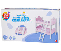 Litera de madera, accesorio para muñecos bebé de hasta 42 centímetros ONE TWO FUN ALCAMPO.