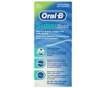 Seda dental pre-cortada, para pesonas con braquets, punetes y huecos entre los dientes ORAL-B Super floss 50 ml.