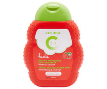 Gel y champú para ducha o baño con aroma a fresa y cereza COSMIA Kids 250 ml.