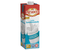 Leche semidesnatada de vaca de origen 100% español PRÉSIDENT 1 l.