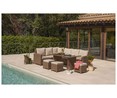 Conjunto de  muebles de jardín 9 plazas con 2 sofás, 3 taburetes y mesa de aluminio y ratán color marrón/blanco, incluye cojines, Estocolmo KACTUS.
