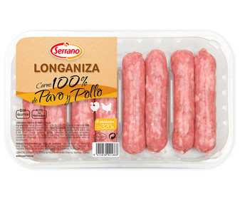 Bandeja de longanizas mixtas (100% carne de pavo y pollo) SERRANO 320 g. Bandeja de longanizas mixtas (100% carne de pavo y pollo) SERRANO 320 g.