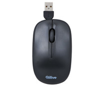 Ratón óptico con cable retráctil QILIVE, negro, 1000dpi, cable 1,2m.