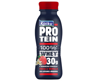 Bebida Whey con sabor a fresa y vainilla y alto contenido protéico KAIKU Protein 300 ml. Bebida Whey con sabor a fresa y vainilla y alto contenido protéico KAIKU Protein 300 ml.