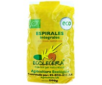 Pasta espirales ecológica, pasta compuesta integral de calidad superior ECOLECERA 500 g.