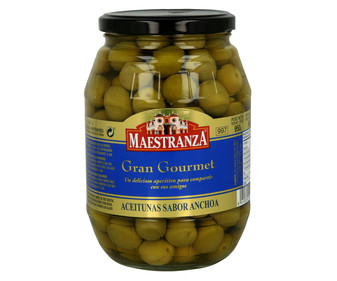Aceitunas verdes con sabor anchoas MAESTRANZA 600 g. Aceitunas verdes con sabor anchoas MAESTRANZA 600 g.