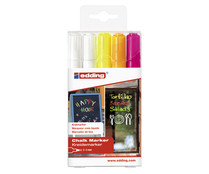 5 rotuladores punta redondeada, grosor 2-3mm, tiza líquida a base de agua, varios colores  EDDING.