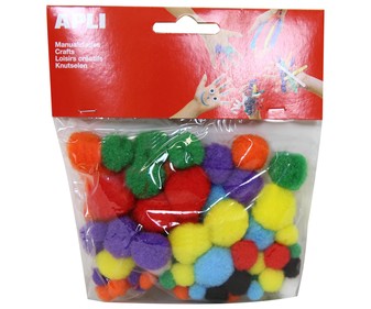 Bolsa de 78 pom pom de diferentes tamaños y colores APLI. Bolsa de 78 pom pom de diferentes tamaños y colores APLI.
