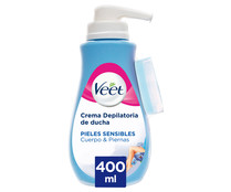 Crema depilatoria de ducha, para piernas y cuerpo, espcial pieles sensibles VEET  400 ml.