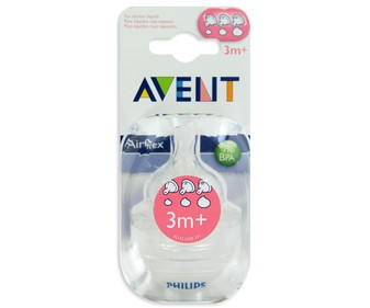 Tetina de silicona de flujo variable para líquidos más espesos, a partir de 3 meses AVENT de Philips. Tetina de silicona de flujo variable para líquidos más espesos, a partir de 3 meses AVENT de Philips.