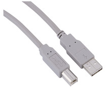 Cable QILIVE de USB-A macho a USB-B macho, de 5 metros, terminales plateados, color gris.