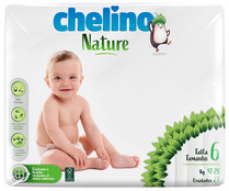 Pañales talla 6 para bebés de 17 a 28 kilogramos CHELINO Nature 27 uds.
