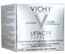 Crema hidratante para piel normal y mixta que actúa contra las arrugas, la pérdida de firmeza y la tirantez al final del día VICHY Liftactiv 50 mililitros.