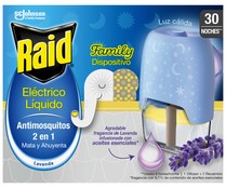 Antimosquitos 2 en 1 enchufable olor a lavanda RAID 30 noches.
