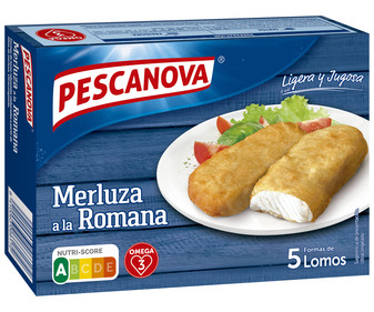 Merluza a la romana con formas de lomos PESCANOVA 325 g. Merluza a la romana con formas de lomos PESCANOVA 325 g.