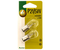  Lote de 2 bombillas para automovil, tipo P21/5W, 12V/B y potencia de 5W, PRODUCTO ECONÓMICO ALCAMPO.